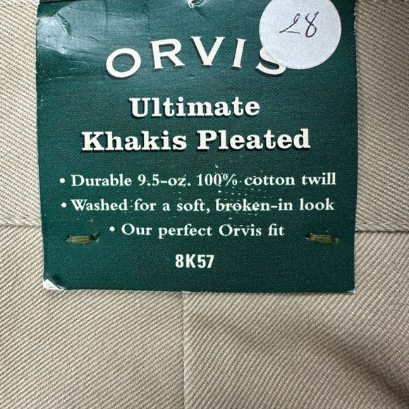 NEW Orvis Ultimate Men 34 Pants Khakis Tan 100% Cotton Pleated Casual Flat Front